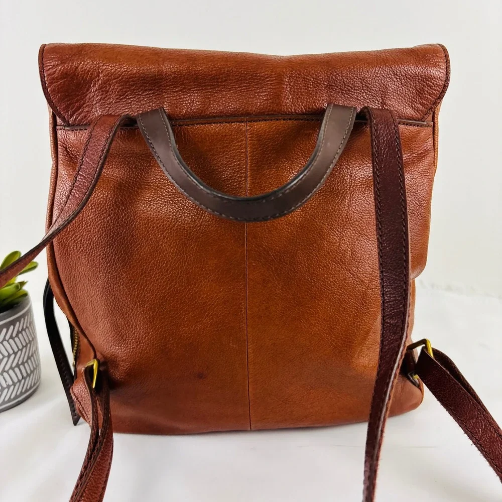 Fossil Claire Brandy Brown Leather Backpack Adjustable Straps - Picture 6 of 14